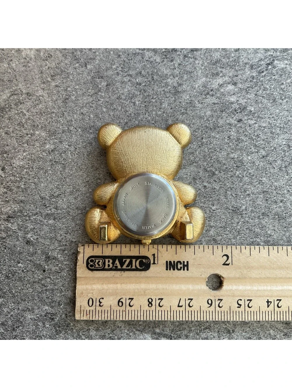 DINEIFA Teddy Bear Mini Desk Watch 42mm Gold Tone Figurine Novelty A8